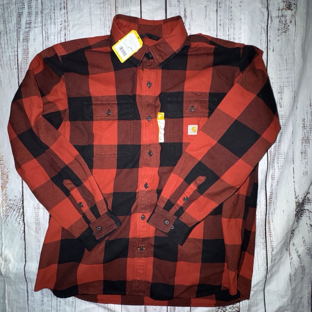 Carhartt XL Mens Loose Fit Heavyweight Flannel Plaid Shirt Red 107013-RD1